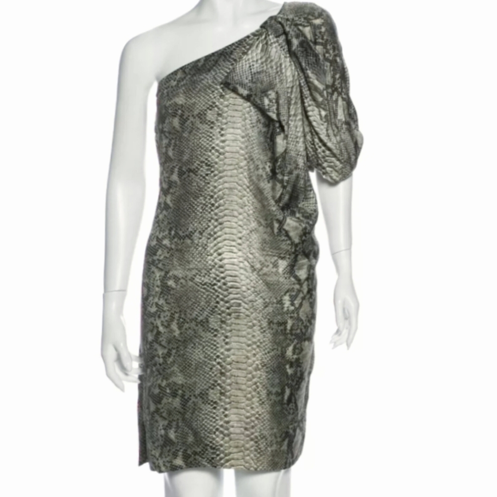 STELLA MCCARTNEY Asymmetrical Silk Snakeskin Print Shoulder Drama 44